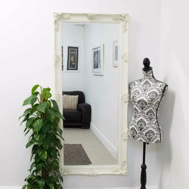 MirrorOutlet Abbey Large Shabby Chic Wall Mirror, White, H 168 x W 79 cm