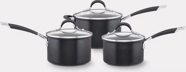 Circulon Momentum Non Stick Aluminium Saucepan Set with Glass Lids, Black, Set of 3