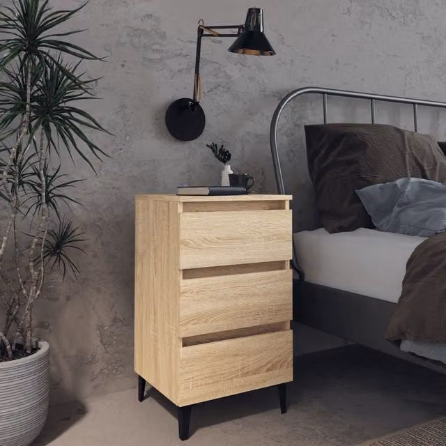 Berkfield Home Bed Cabinet in Sonoma Oak and Brown with Metal Legs, W/D/H: 40 x 35 x 69 cm – 1