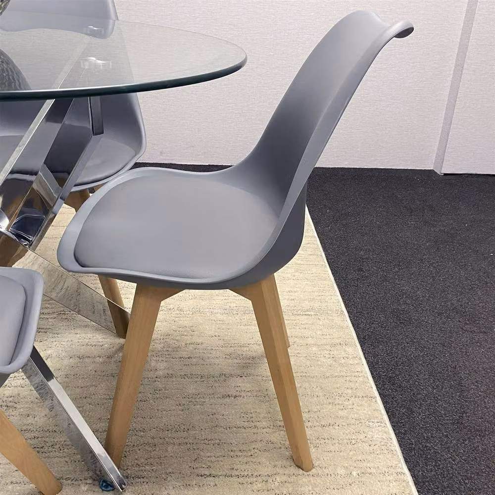 Kosy Koala Round Glass Dining Table Set with 4 Grey Plastic Chairs – 2