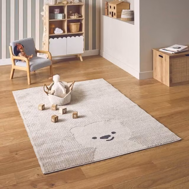 sweeek Cream Little Teddy Bear Print Childrens Rug, W/D/H: 120 x 170 cm