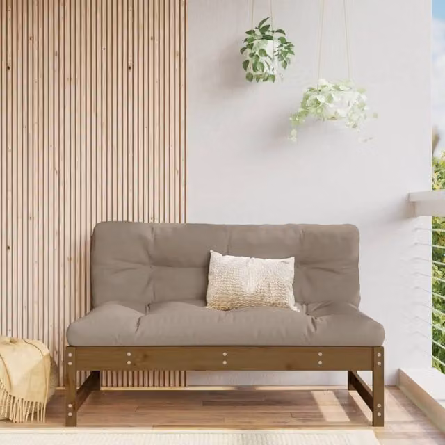 Berkfield Home Middle Sofa in Honey Brown Solid Pine Wood, W: 120 cm, D: 80 cm – 1