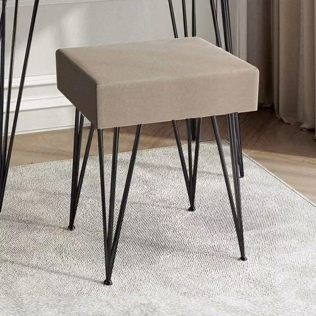 CARME HOME Olivia Velvet Padded Stool in Dove Grey with Black Metal Hairpin Legs – 1