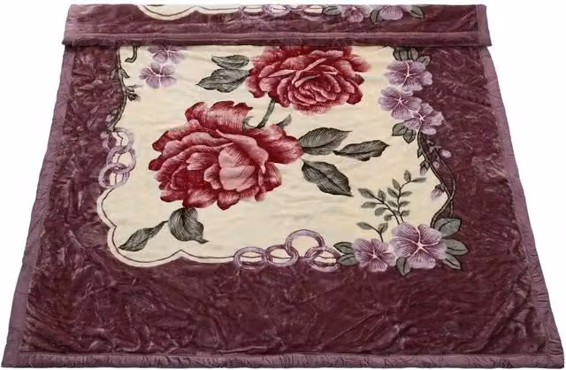 SPETLEK Heavyweight Raschel Winter Blanket in Mauve Floral Design, W/D/H: 120 x 90 cm