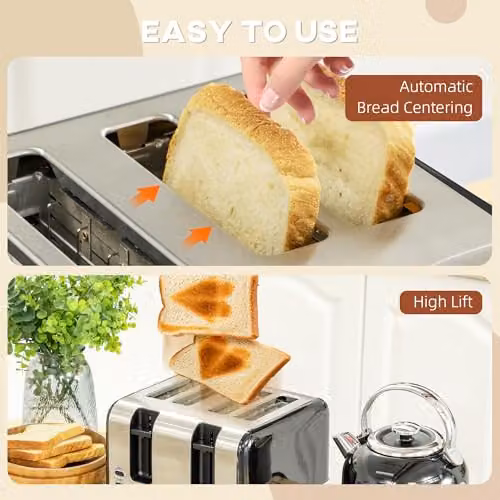 HOMCOM Stainless Steel Kettle and 4 Slice Toaster Set, Black – 5