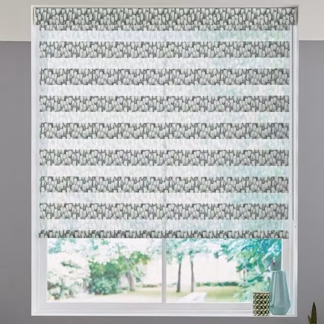 Terrys Myth Made to Measure Day and Night Blind in Alpine White and Beige Striped Textile