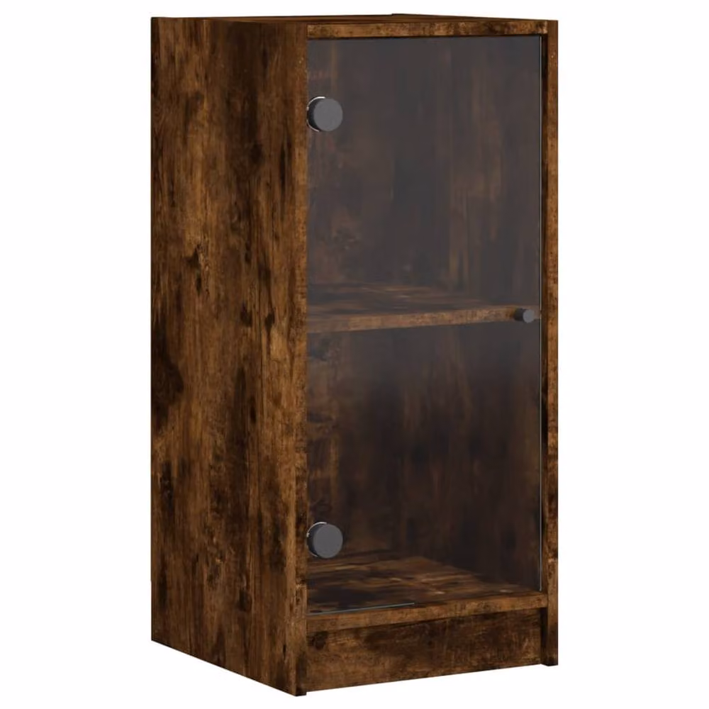 Berkfield Home Side Cabinet with Glass Doors in Smoked Oak Brown, W/D/H: 35 x 37 x 75.5 cm – 2