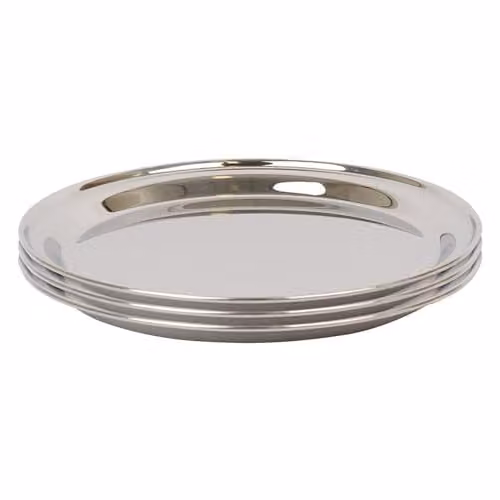 Argon Tableware Set of 3 Round Stainless Steel Serving Platters in Silver, Diameter: 35.5 cm