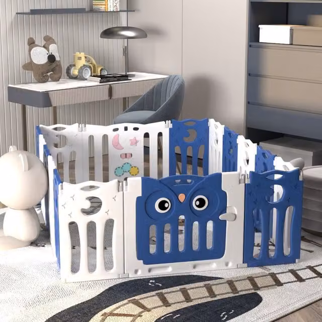 Livingandhome Foldable and Configurable Baby Playpen Toddler Activity Center, Blue, Width: 143 cm