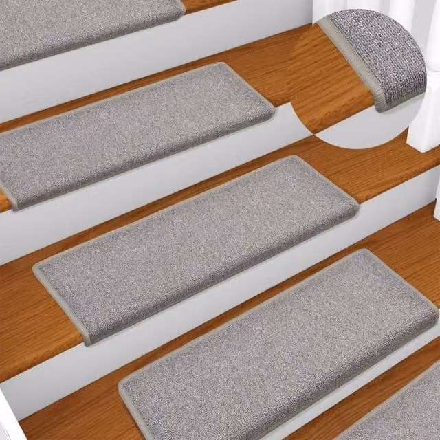 Berkfield Home Self-Adhesive Carpet Stair Treads, 15 Pieces, Light Grey, W: 65 cm, D: 21 cm, H: 4 cm – 1