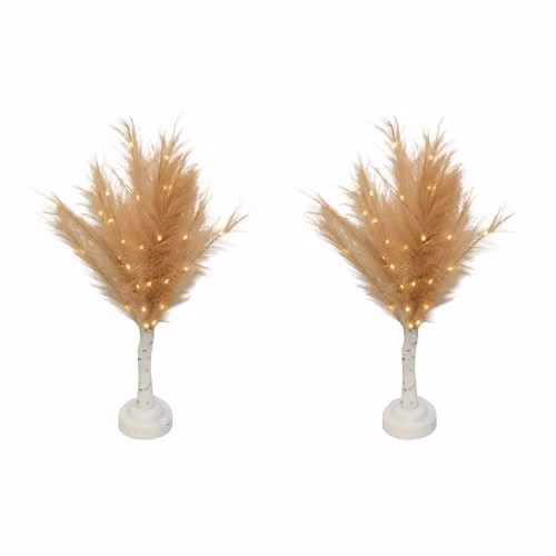 Shatchi 2-Piece Champagne Feather Tree Table Lamp with Warm White LEDs, Beige, Height: 70 cm – 1