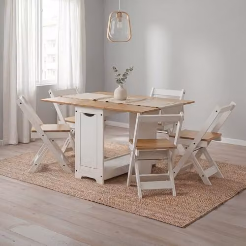Mercers Furniture Corona White Waxed Pine Butterfly Dining Set with 4 Chairs, Extendable Drop Leaf Table