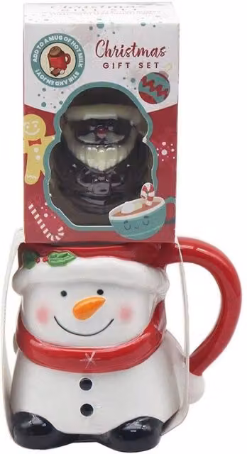 KDMD Snowman Ceramic Mug and Chocolate Bomb in Red and White