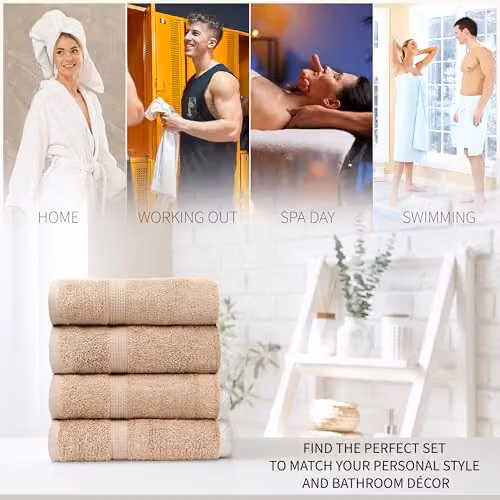 CityComfort Set of 4 Fluffy Cotton Bath Towels, Brown, W: 75 cm x L: 135 cm, 550 GSM – 4