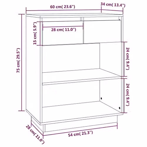 vidaXL Modern Grey Console Cabinet in Solid Pine Wood, W/D/H: 60 x 34 x 75 cm – 3