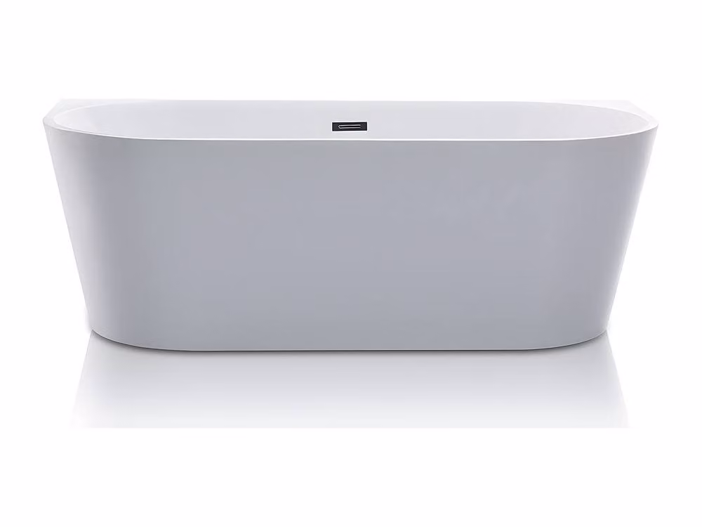 Vente-unique White Acrylic Asymmetric Semi-Island Free-Standing Bathtub, W/D/H: 180 x 75 x 58 cm, 255L – 2