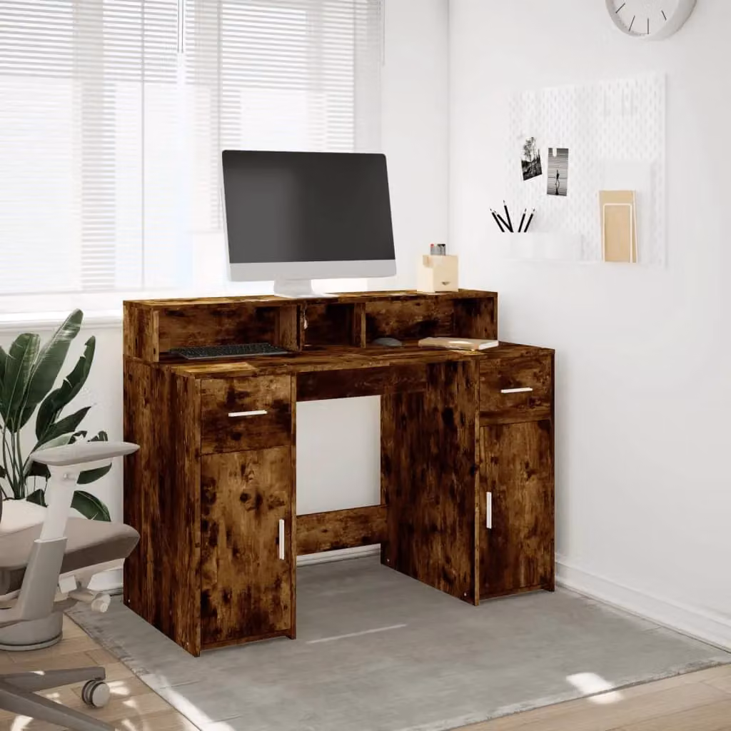 Berkfield Home Gaming Desk with LED Lights in Smoked Oak Brown, W/D/H: 120 x 55 x 91 cm – 4