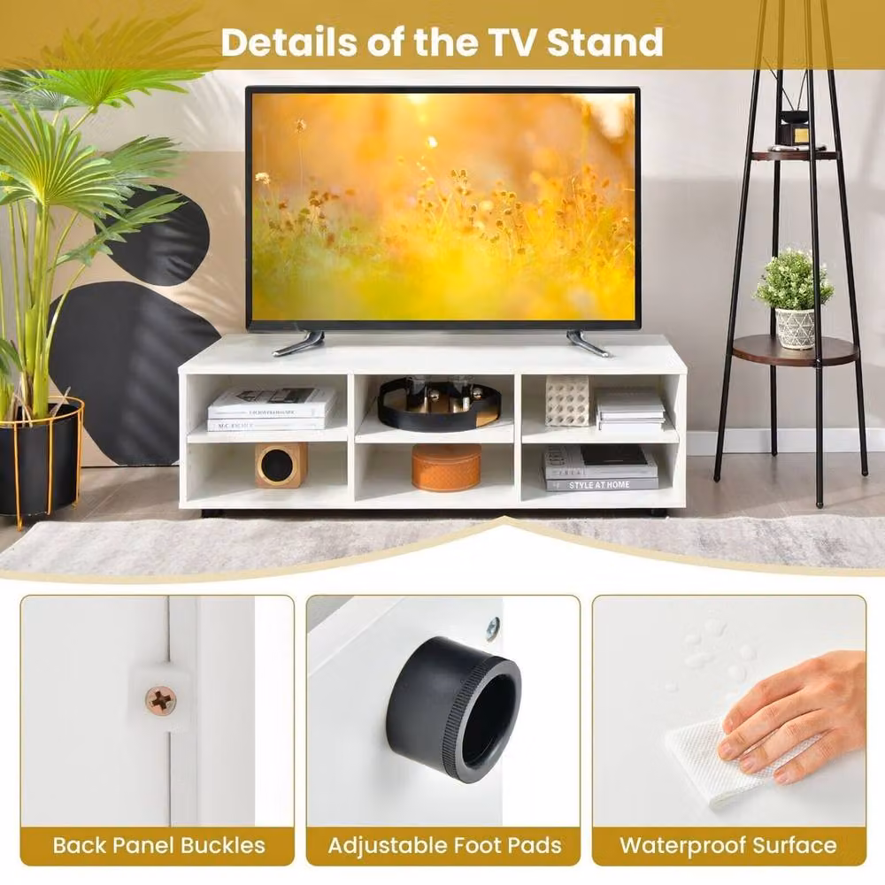 VOGREX 55 inch Modern White Wooden TV Stand with 6 Compartments – 3