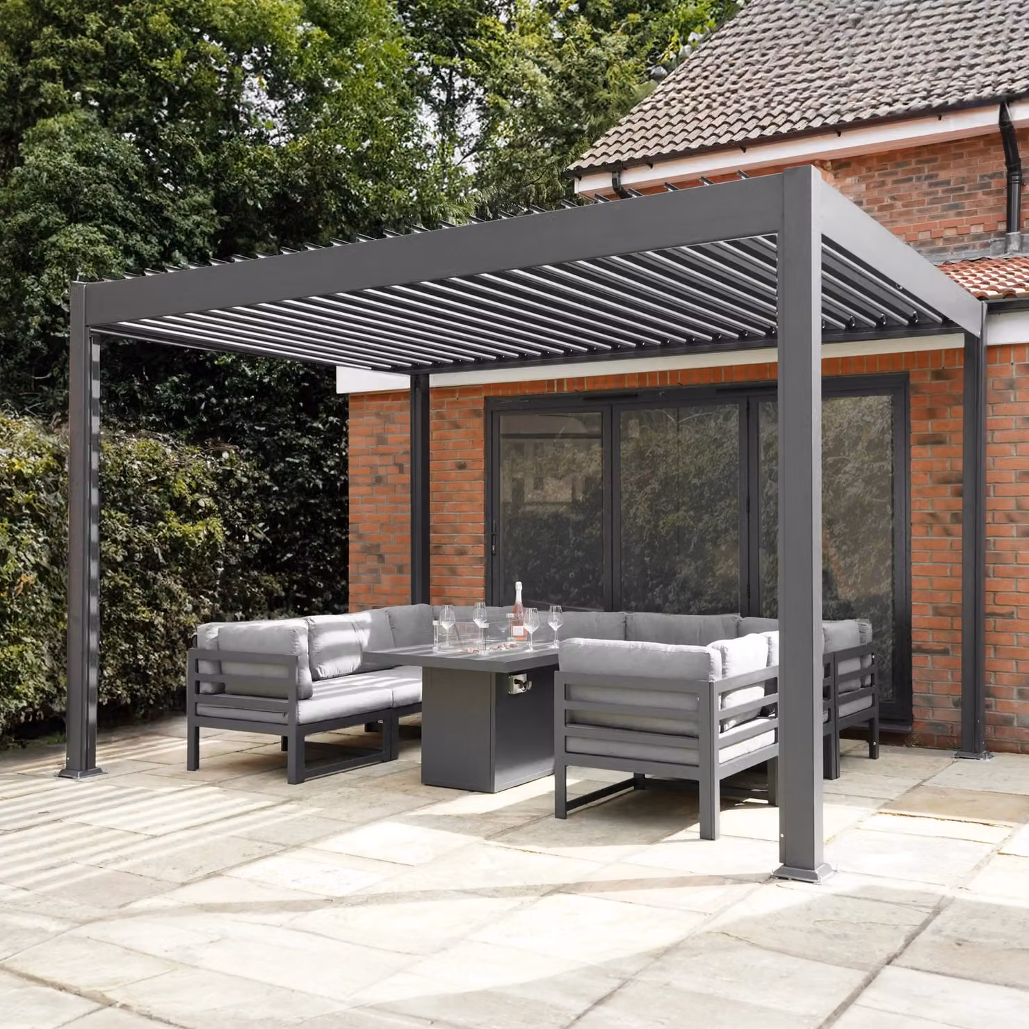 Monstershop Anthracite Aluminium Pergola with LED Lights, Grey, W/D/H: 300 x 300 x 250 cm – 4