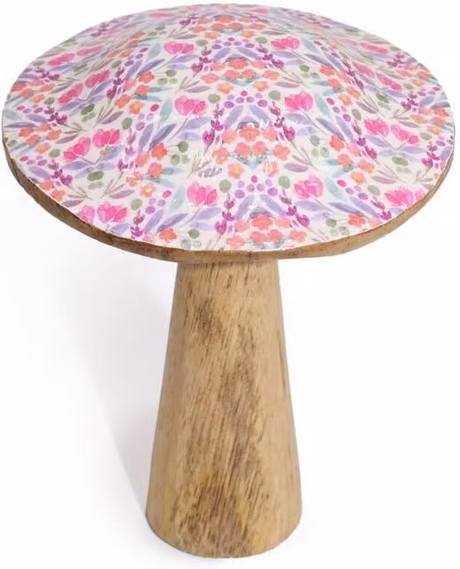 KDMD Multicolour Wooden Mushroom Tabletop Decor with Floral Pattern