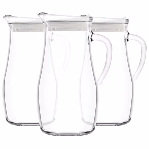 LAV Misket Glass Water Jug with White Silicone Lid, 3 x 1.8 l, Clear/White