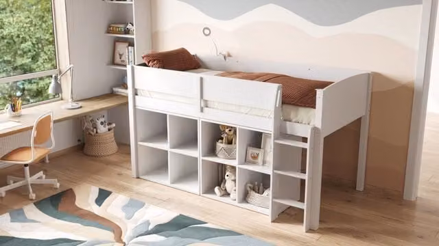 Flair Furnishings Flair Loop Mid Sleeper Bed with Cube Unit Set in White