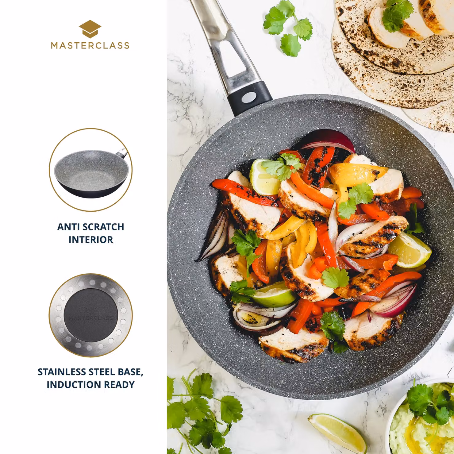 MasterClass Non-Stick Aluminium Wok Stir Fry Pan in Grey – 8