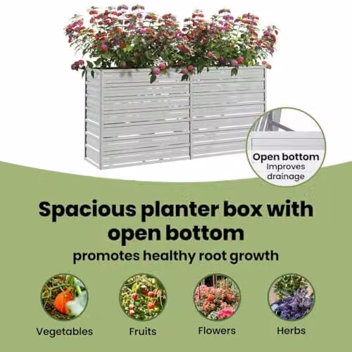 vidaXL Galvanised Steel Raised Garden Bed, Silver, W: 160 cm, D: 40 cm, H: 77 cm – 4