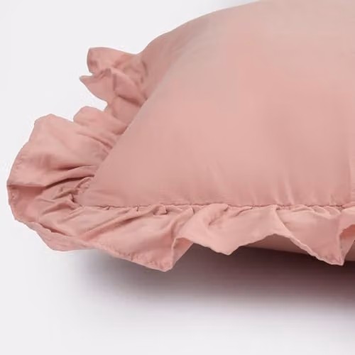 Highams Pack of 4 Faux Linen Frill Cushion Covers, Pink, W/D/H: 45 x 45 x 45 cm – 3