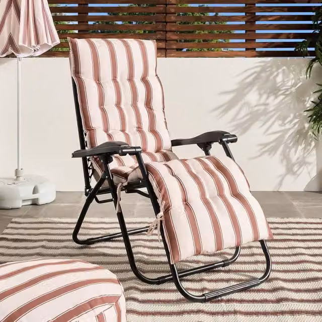 OHS Stripe Gravity Chair Seat Cushion in Brown with Water Repellent Outdoor Fabric