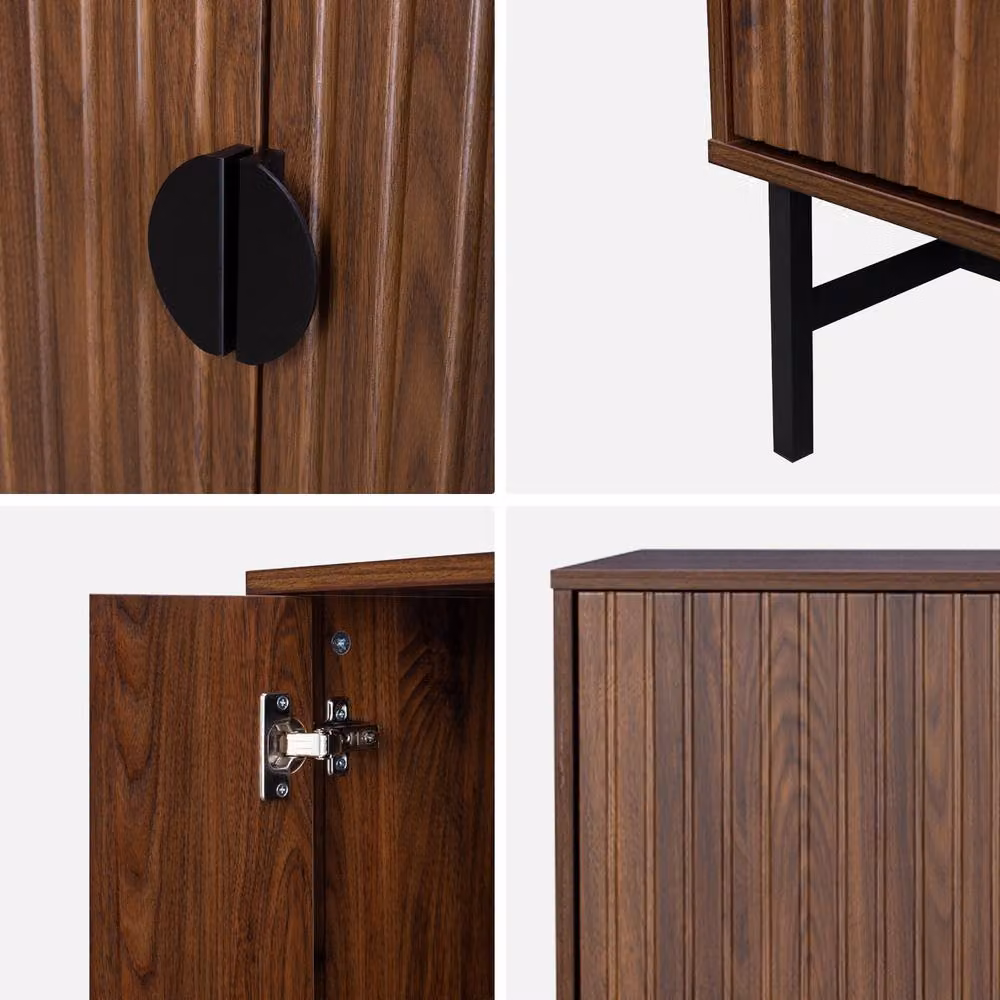 Sweekeek Industrial Sideboard Cabinet with Two Doors and One Shelf in Dark Brown and Black – 3