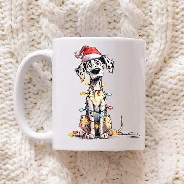 60 Second Makeover Dalmatian Christmas Lights Ceramic Mug in White – 1