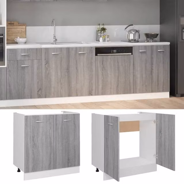 Berkfield Home Grey Sonoma Sink Bottom Cabinet W/D/H: 80 x 46 x 81.5 cm – 1