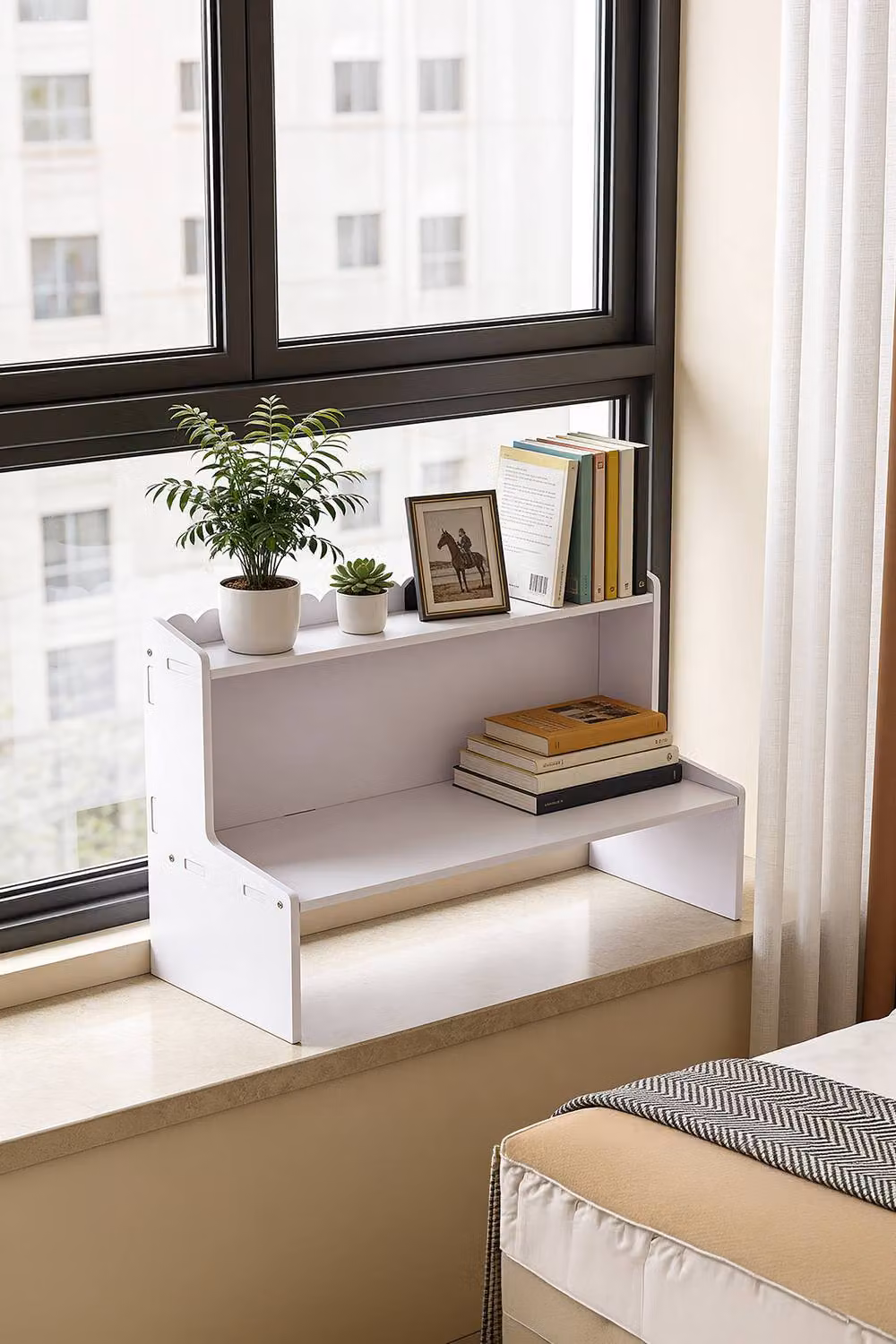 Living and Home 2-Tier WPC Desktop Storage Shelf with Scalloped Edge in White – 5