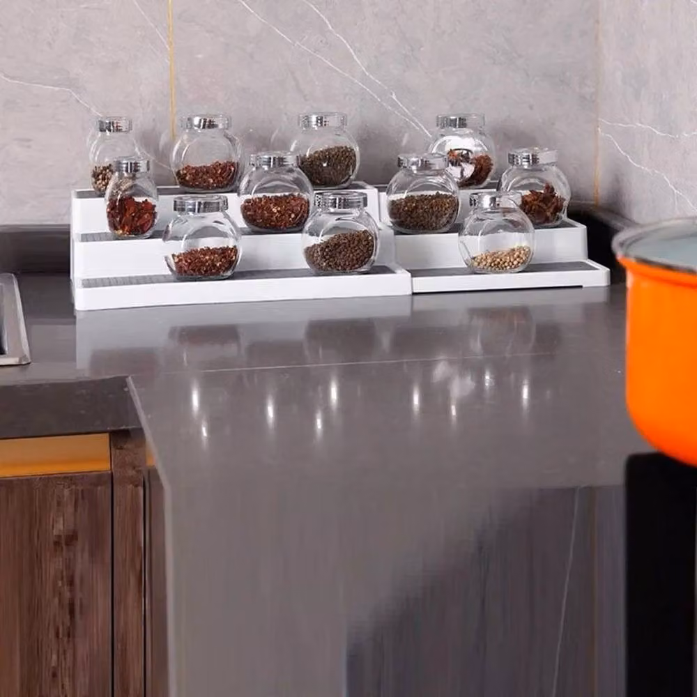 FLAVORA White 3 Tier Extendable Step Spice Jar Storage Shelf – 4