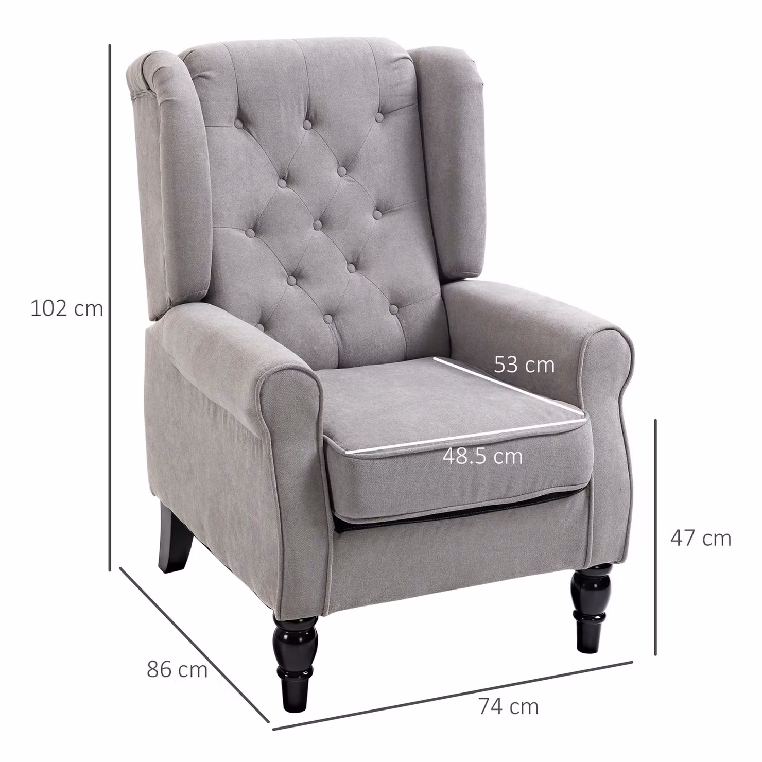 HOMCOM Grey Fabric Wingback Accent Armchair with Solid Wood Frame and Button Tufting – 4