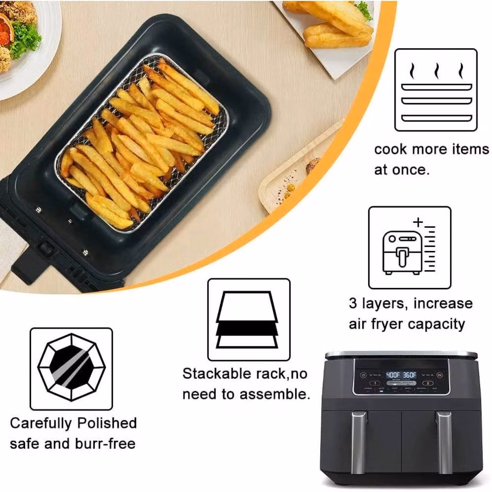SPETLEK 3-Piece Rectangular Stainless Steel Air Fryer Rack for Ninja in Silver, W: 100 cm, D: 15 cm – 3