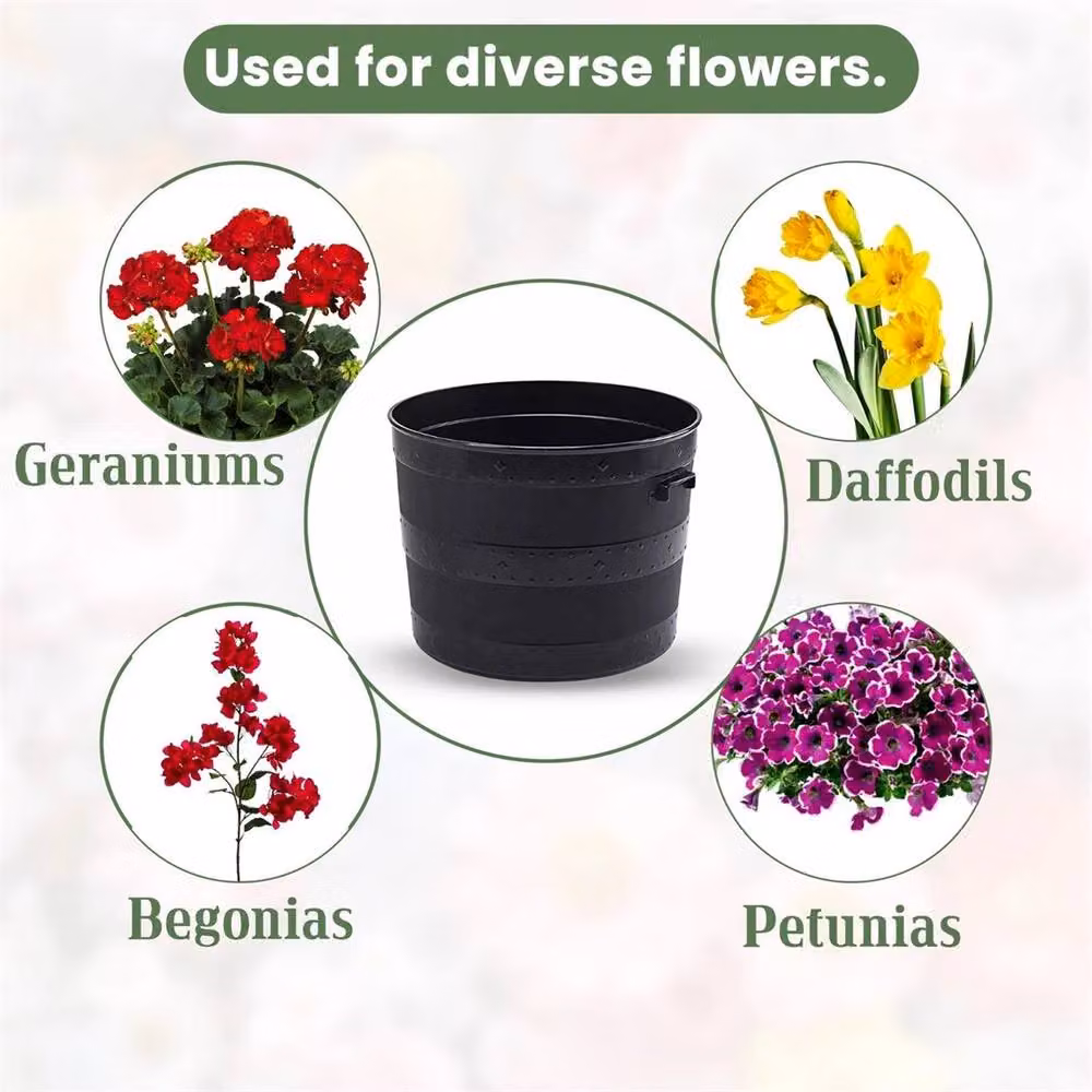 Nordara Black Plastic Planter Tub for Garden and Indoor Plants, Diameter: 37 cm – 4