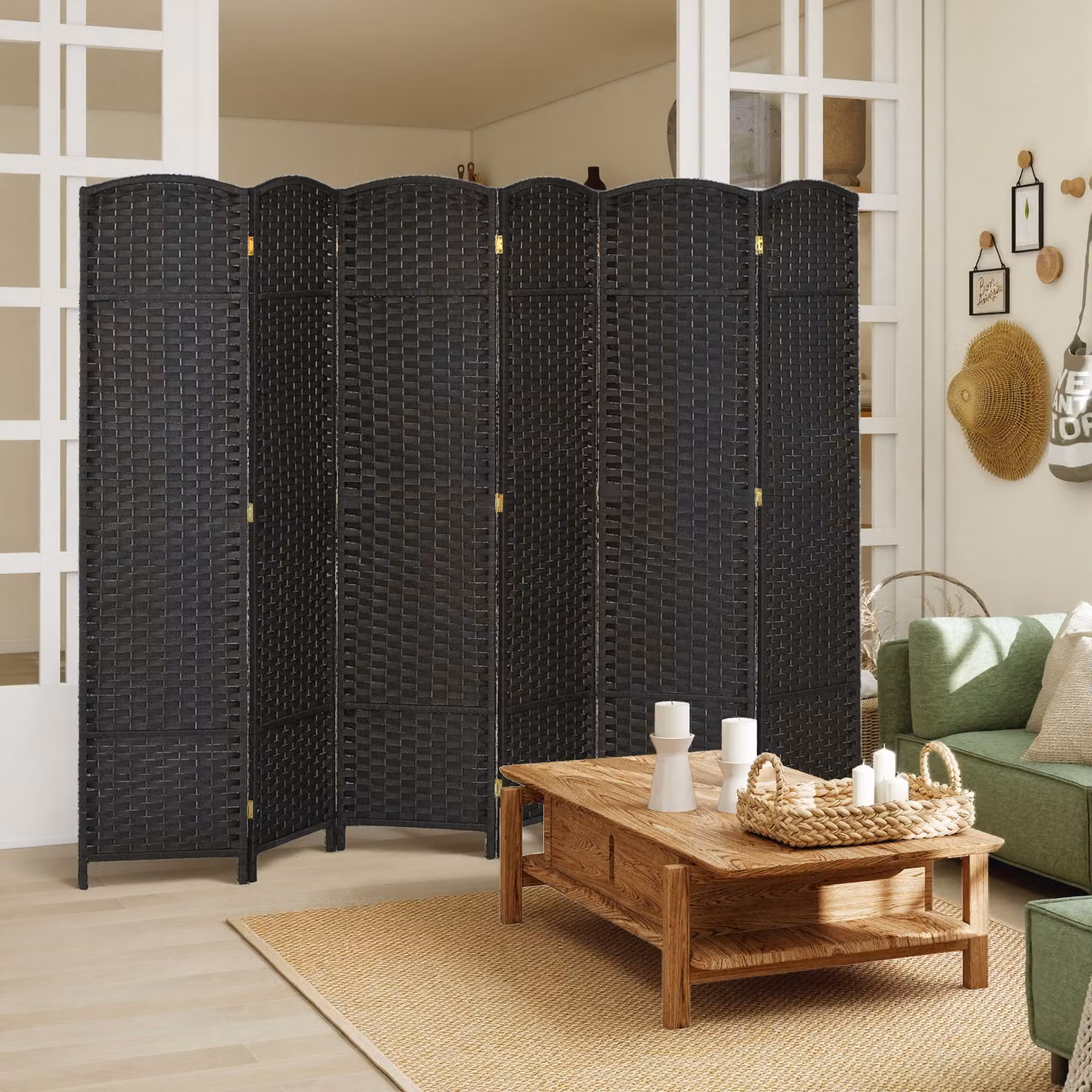 HOMCOM 6 Panel Folding Room Divider Privacy Screen in Black, H 170 cm x W 240 cm – 2