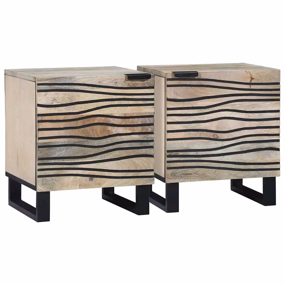 Berkfield Home Set of 2 Rustic Mango Wood Bedside Tables in Light Brown, W/D/H: 40 x 33.5 x 46 cm – 2
