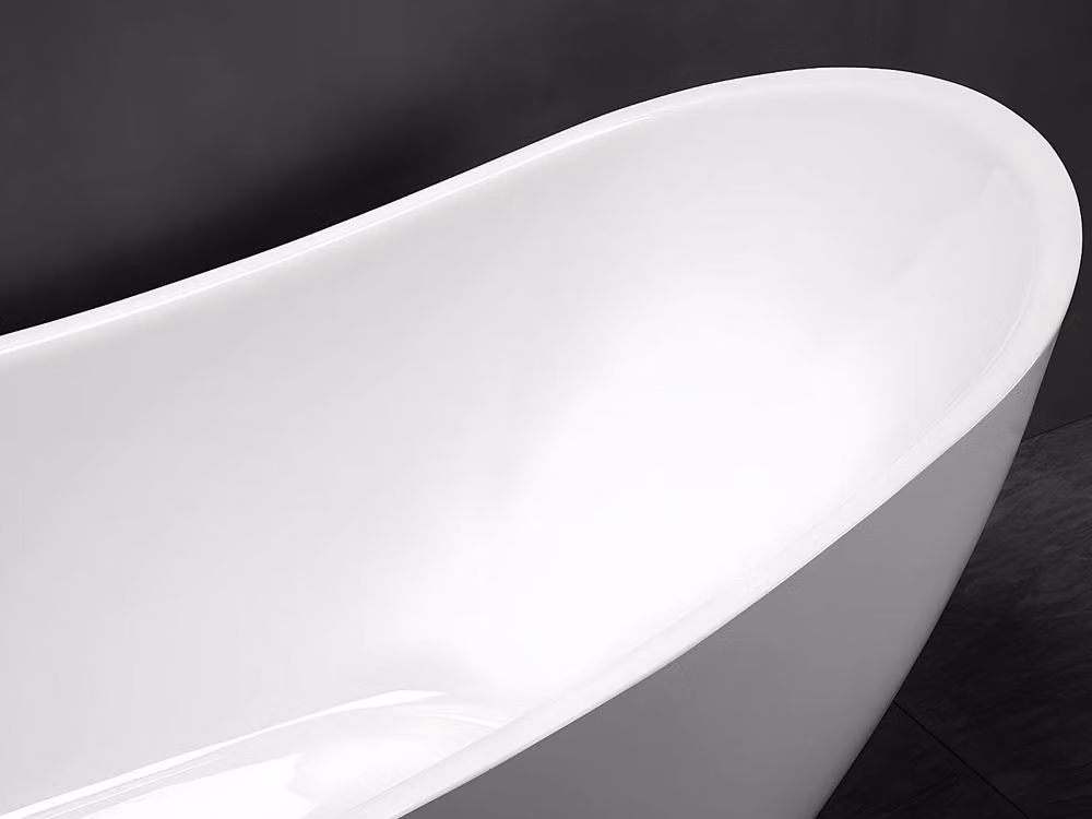 Vente-unique Natalia White Oval Acrylic Island Bathtub with Taps, W: 150 cm, D: 75 cm, H: 70 cm – 4