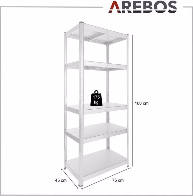 AREBOS Heavy Duty Freestanding Metal Shelving Unit with Adjustable Shelves in Grey
