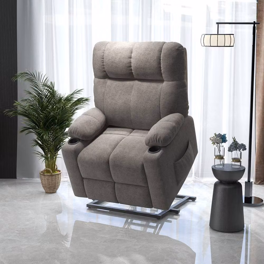 STILVORA Grey Fabric Power Lift Recliner Chair with Ottoman and Armrests – 2