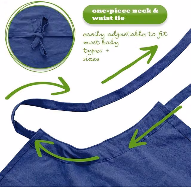 Nicola Spring Pack of 12 Classic Cotton Kitchen Bib Aprons for Adults in Blue