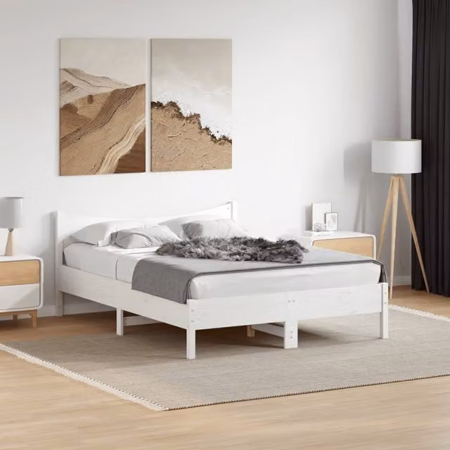 Berkfield Home White Solid Pine Wood Bed Frame W/D/H: 140 x 200 cm – 1