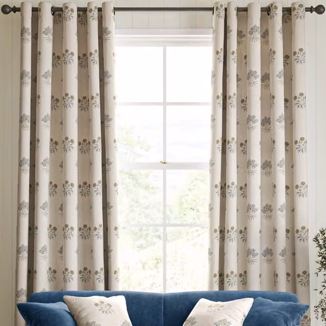William Morris At Home Made to Measure Blackout Eyelet Curtains in Woad Floral Design