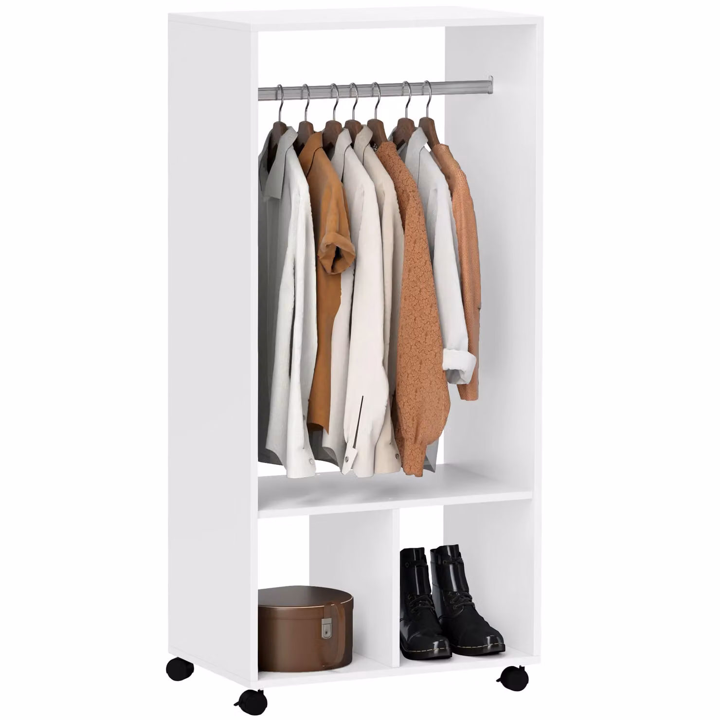 HOMCOM Modern Open Wardrobe Clothes Rail with Hanging Rod and Storage Closet Organiser in White – 2