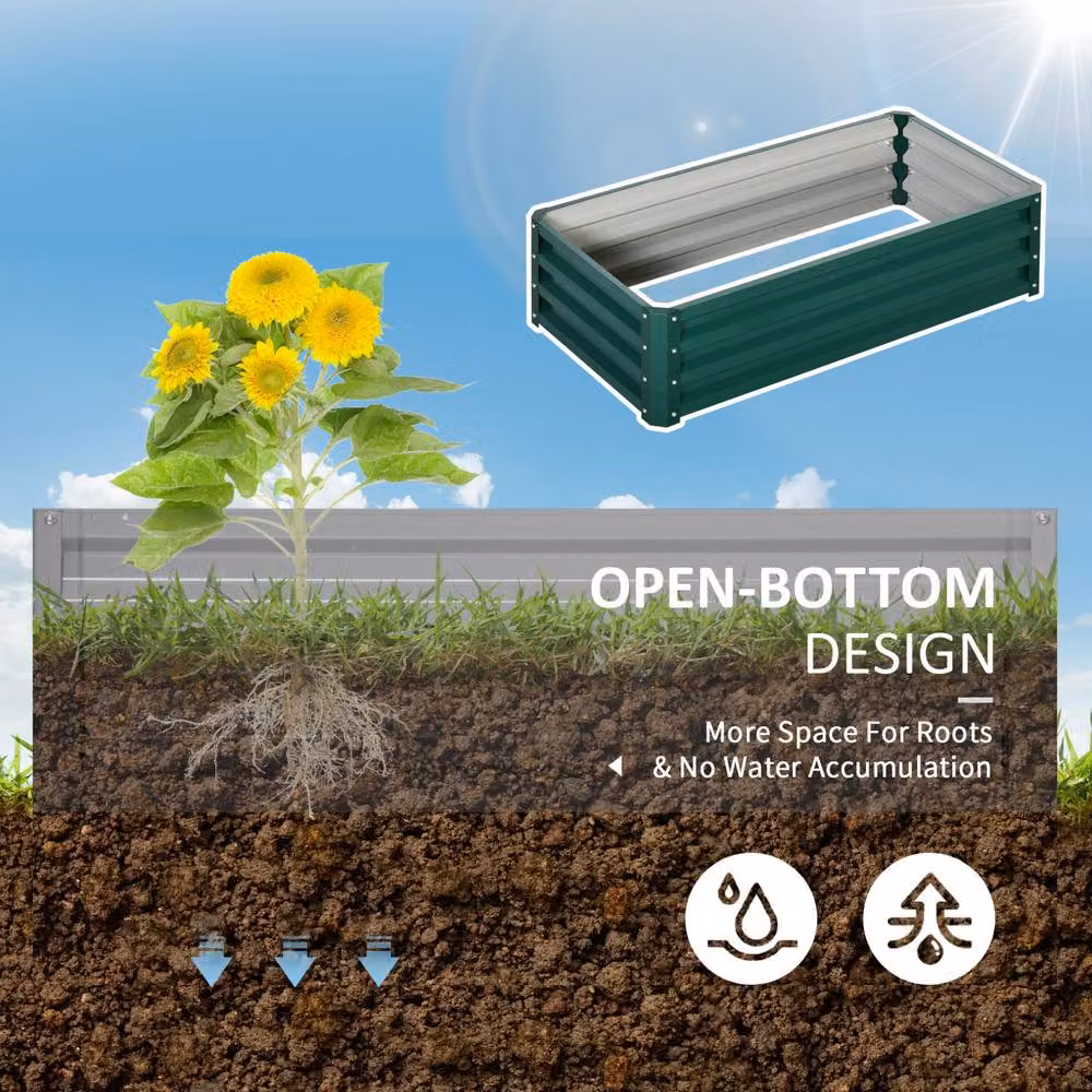 STILVORA Green Steel Raised Garden Bed with Open Base, W: 120 cm, D: 120 cm, H: 60 cm – 3
