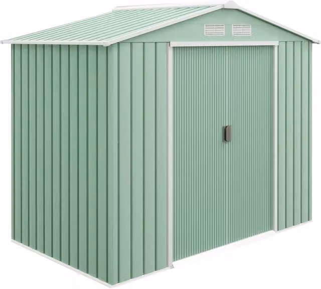 Rolipo Metal Garden Shed with Foundation Kit and Double Doors in Light Green, W/D/H: 213.4 x 121.9 x 185 cm