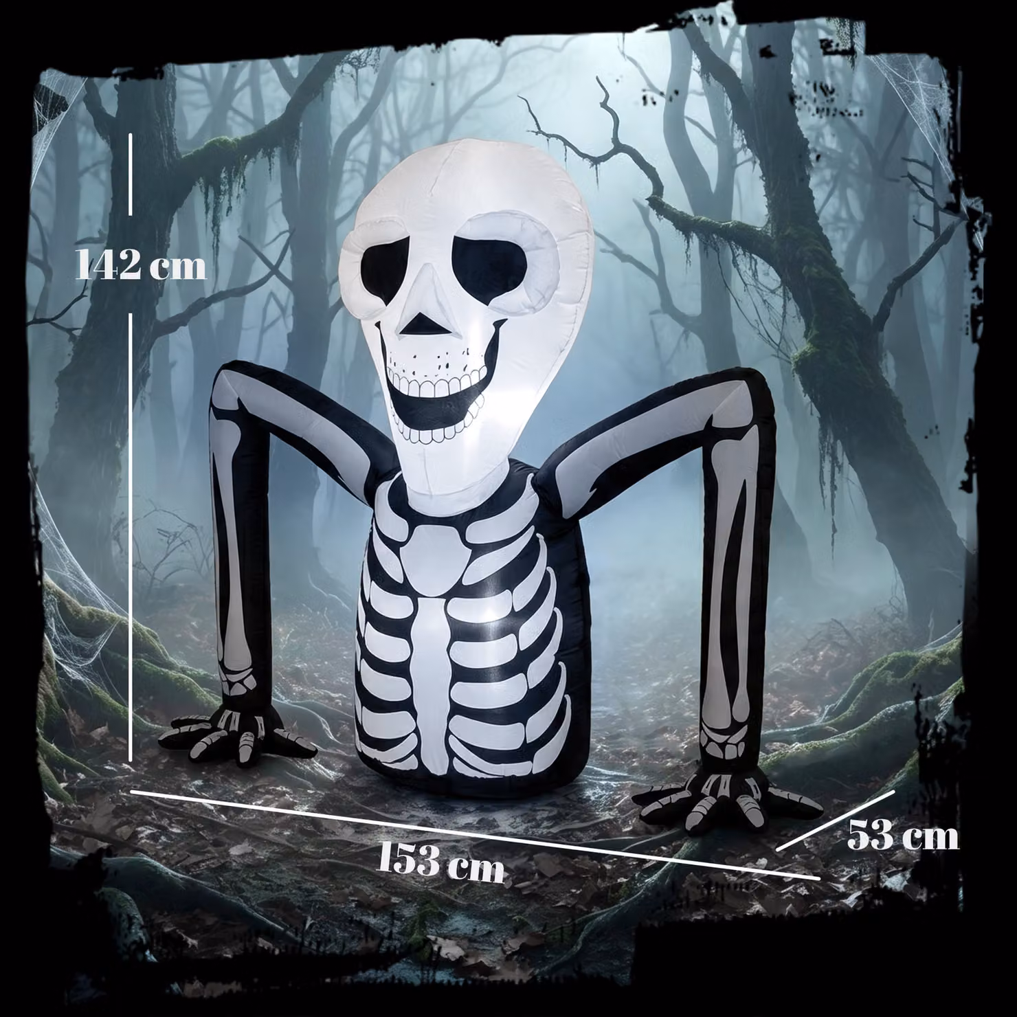 Outsunny Inflatable Ground Crawling Skeleton Halloween Decoration with Built-in LED Lights in White – 3
